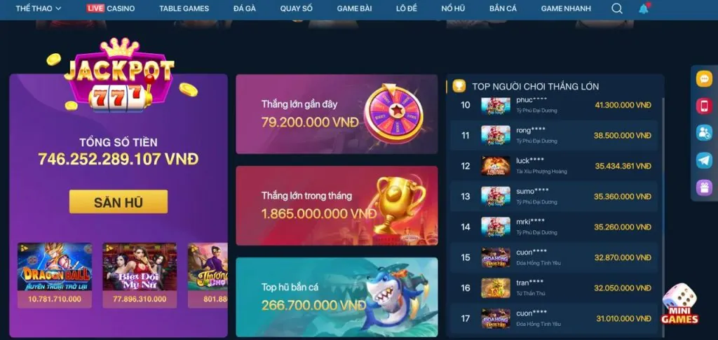 Hình ảnh Nổ Hũ Jackpot lũy tiến tại hm888 chính thức